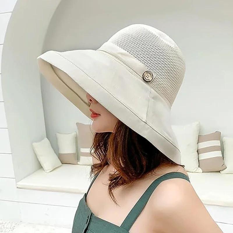 Summer Mesh Sun Hats for Women UV Protection Wide Brim Packable Beach Bucket Hat