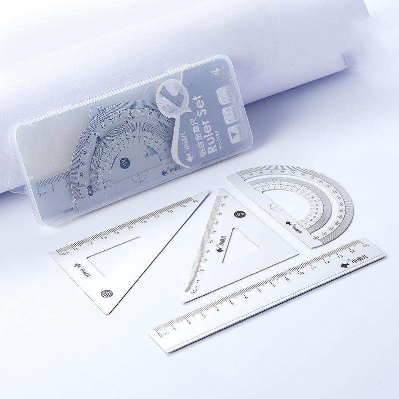 4pcs Aluminum Ruler Set,Drafting Set,With Storage Box Straight Ruler,Protractor,Students Measure Ruler Set Multi-Function Set
