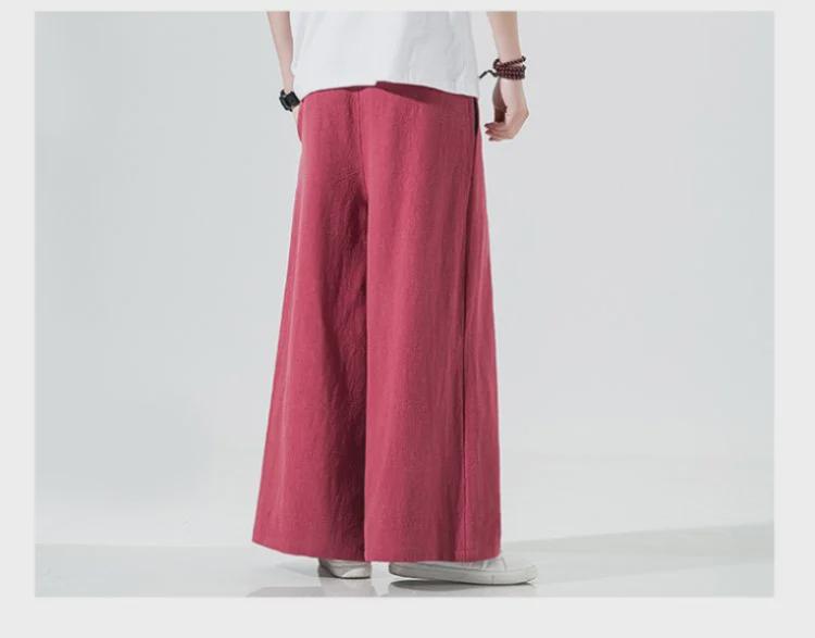 Pantalon d'été ample décontracté à jambes larges en lin chinois pour homme
