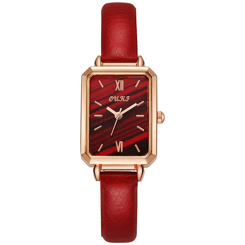 Small Green Watch Ladies Student Watch Small Square Watch Belt Fashion Quartz Watch красный