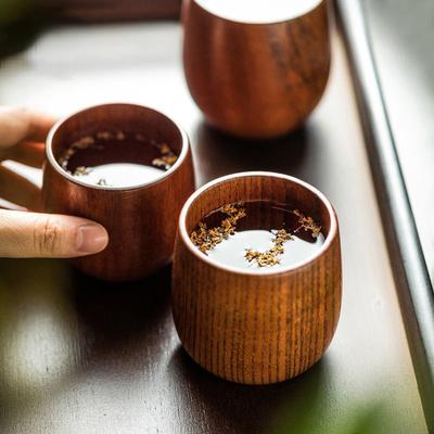 Japon Tarzı Ahşap Bardaklar Ekşi Hurma Ağacı Çay Fincanları Yalıtımlı İçme Bardakları Kullanışlı Bardaklar Ev Restoran Göbekli Çay Fincanları