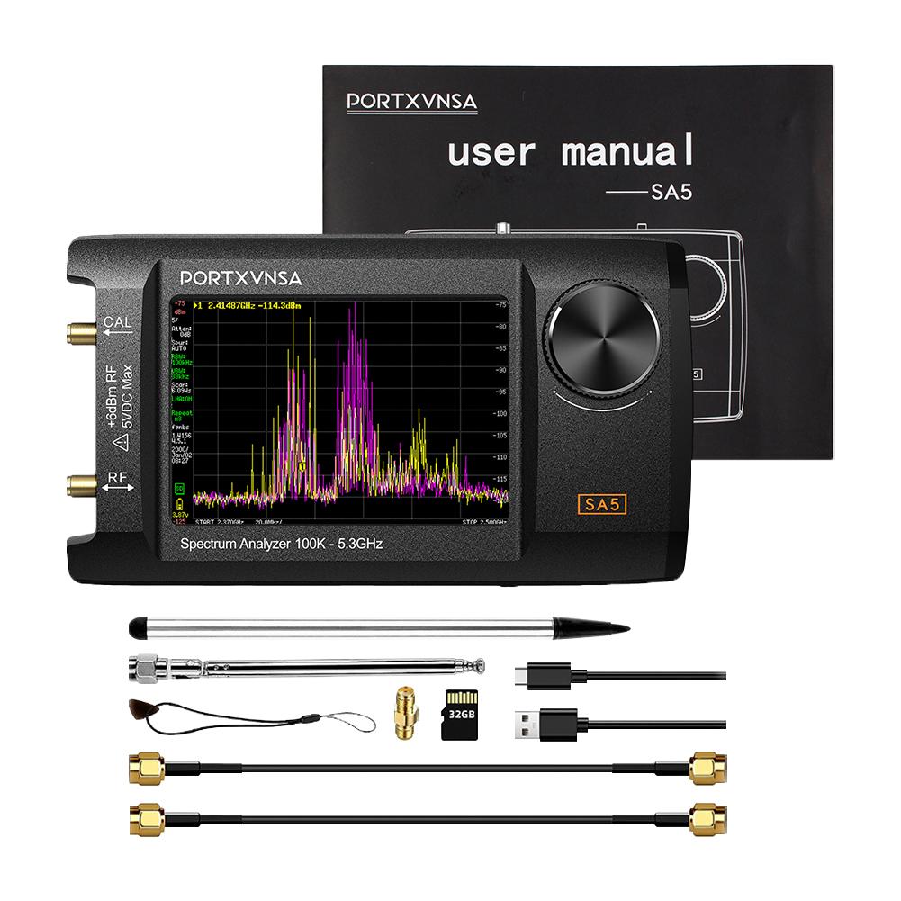 4 Inch IPS LCD SA5 Multi Functional Handheld Spectrum Analyzer 100k-5.3GHz 2-in-1 Signal Generator Built In 5000mAh Link To PC
