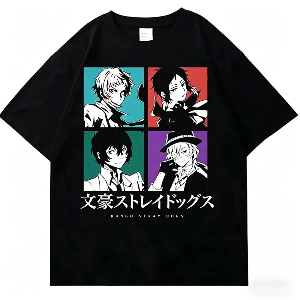 Bungo Stray Dogs Character Collage T Shirt Retro Bsd Dazai Atsushi Vintage Casual Designer Clothes Stretched Soft