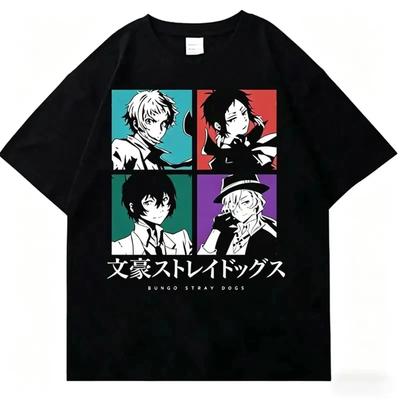 Bungo Stray Dogs Character Collage T Shirt Retro Bsd Dazai Atsushi Vintage Casual Designer Clothes Stretched Soft