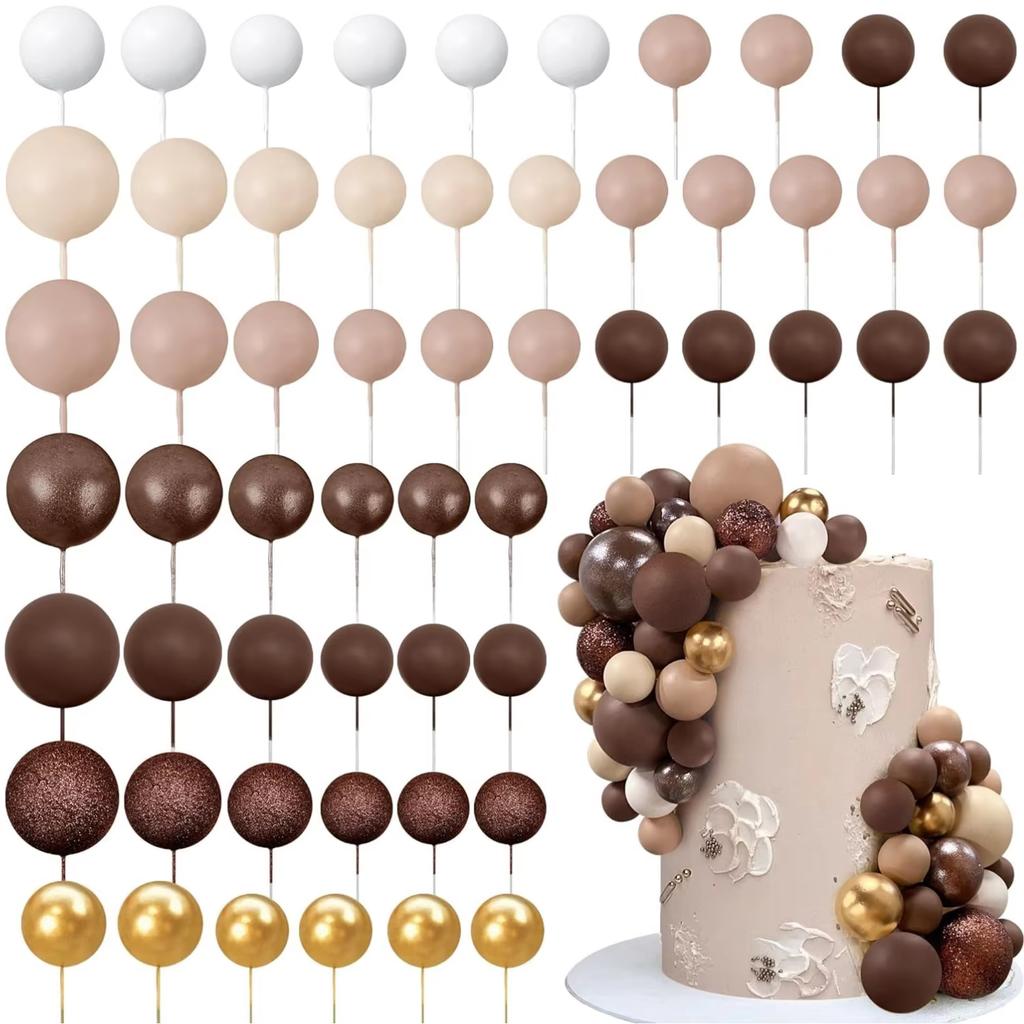 56 PCS Ball Cake Toppers - Colorful Pearl Cake Decorations for Birthday, Wedding, Cupcakes Ball Party Supplies DIY Dessert Decor