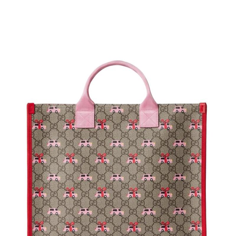 Gucci GG Supreme All Over Print Nylon Tote Bag Kids bags Beige Brown Red 605831-FAFNP-8575
