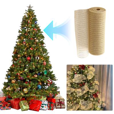 2 Rolls Decorative Mesh Ribbon Deco Mesh Rolls Metallic Foil Mesh Rolls for Wreath Swags and Christmas Tree Decoration