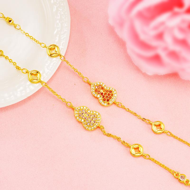 Elegant Women's Gourd Bracelet: 24k Gold-Plated with Colorful Zircon Styling