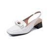 Women's European and American Patent Leather Chunky Heel Sandals, Square Toe, Back Cutout, Plus Size 43 (8839-7LX)