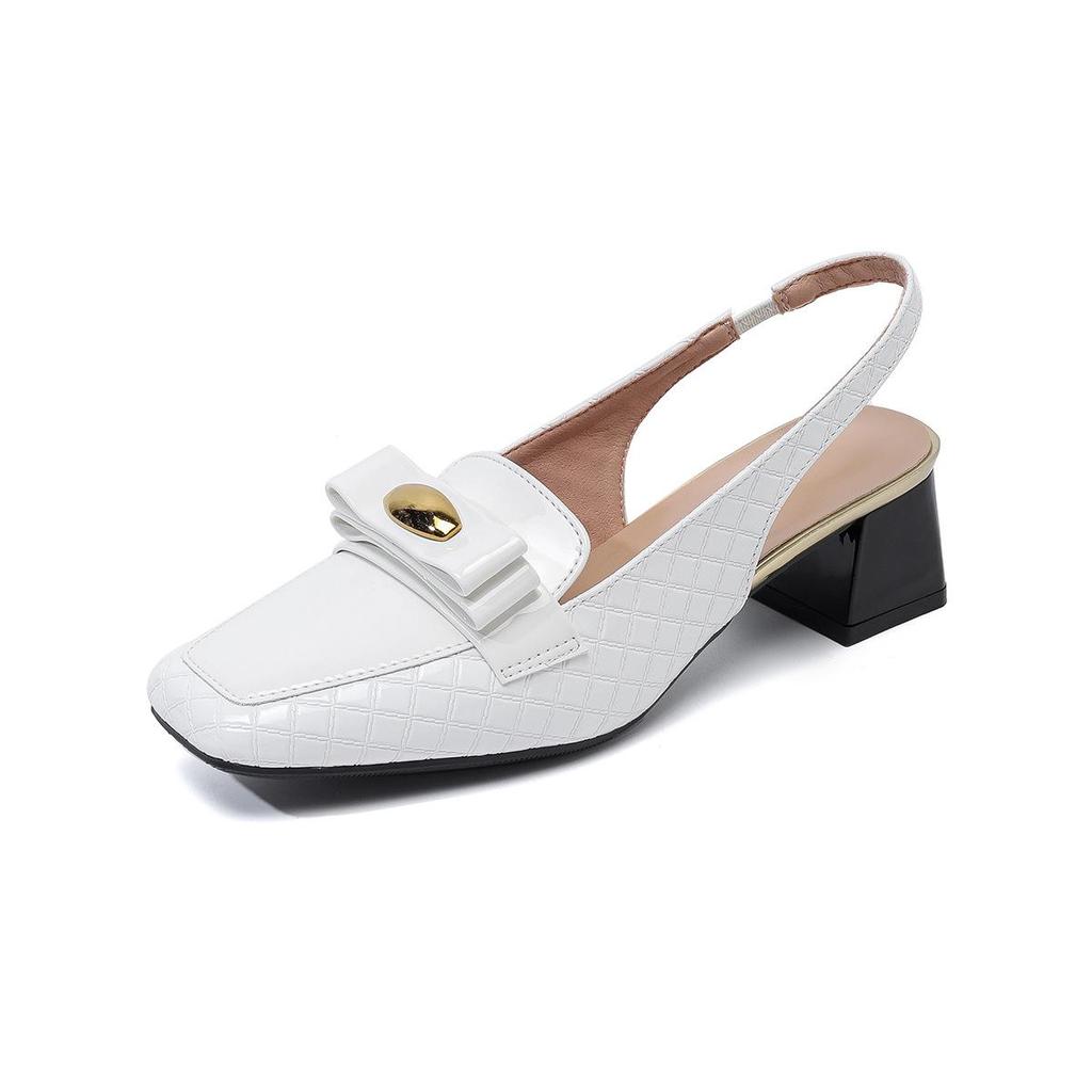 Women's European and American Patent Leather Chunky Heel Sandals, Square Toe, Back Cutout, Plus Size 43 (8839-7LX)