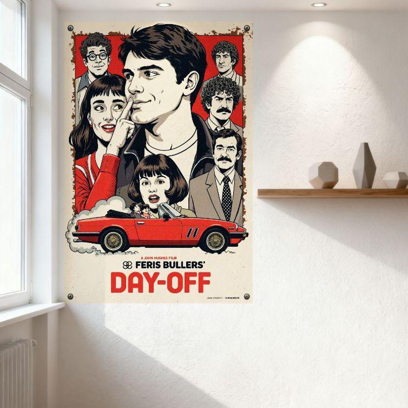 Ferris Bueller’s Day Off Retro Movie Poster Metal Tin Sign Vintage 80s Graphic Design for Home Bar Club Wall Decor
