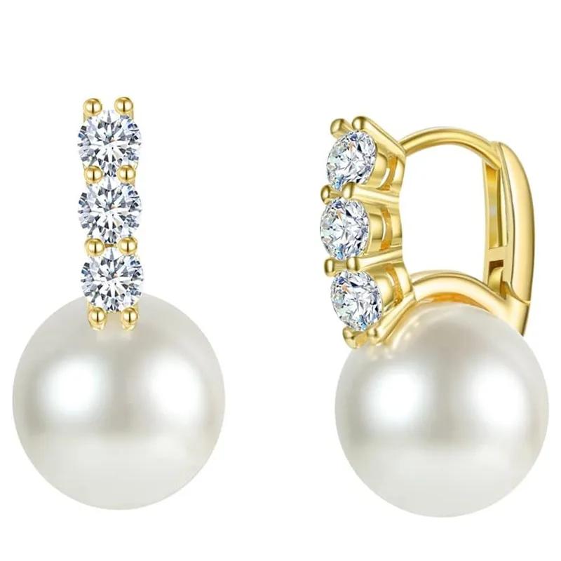 Huitan Simulated Pearl Women Drop Earrings with Bright CZ Luxury Accessories for Wedding Versatile Trendy Party Daily Jewelry