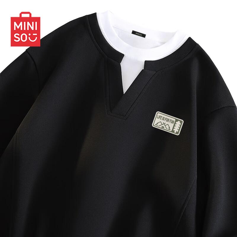 

MINISO Men s Faux Two-Piece Crew Neck Sweatshirt 2XL