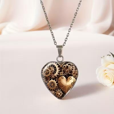 Στεμπανκ Καρδιά Ανέμου Μοτίβο Γραναζιού Καρδιά Πετράδι Χρόνου Κρεμαστό Κολιέ Μόδα Μόδα Κοσμήματα