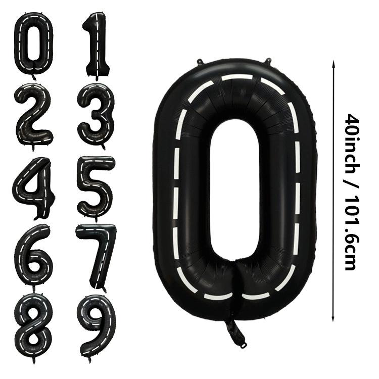 1pcs 40inch imitation American black and white striped line racing theme large digital white digital party decoration big number