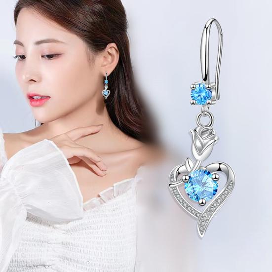 Orecchini Lunghi A Cuore In Argento 925 E Cristallo Rosso – Placcatura Oro Rosa, Gioiello Elegante Per Donna, Regalo San Valentino