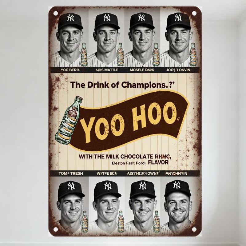 Vintage Yoo Hoo Metal Tin Sign Retro Baseball Players Photos The Drink of Champions Bar Home Decor Man Cave Wall Art 20x30cm(7.8x11.8inch)
