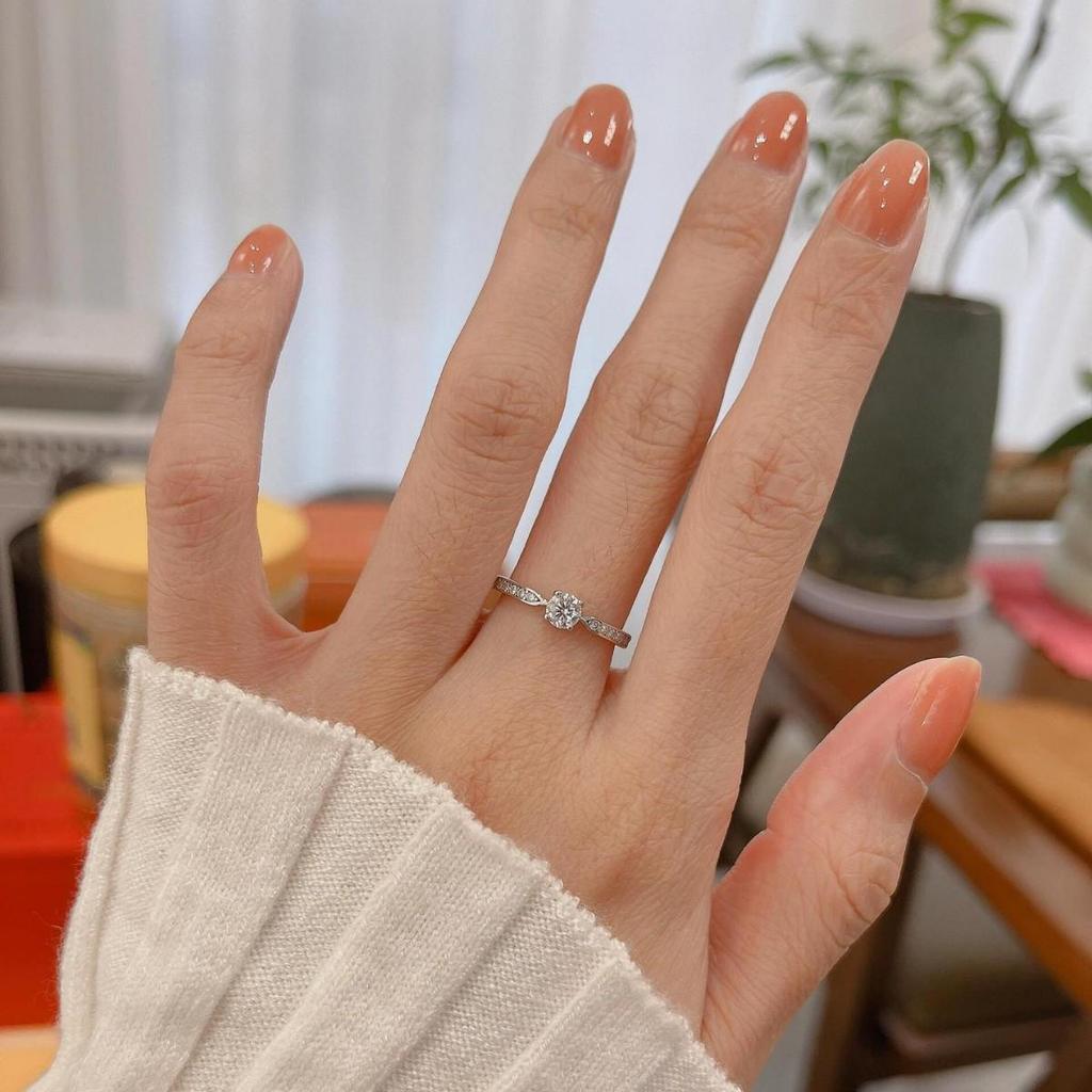 Elegant Sparkling Moissanite Micro-Pave Silver Ring: Perfect Four-Prong Proposal or Wedding Prop