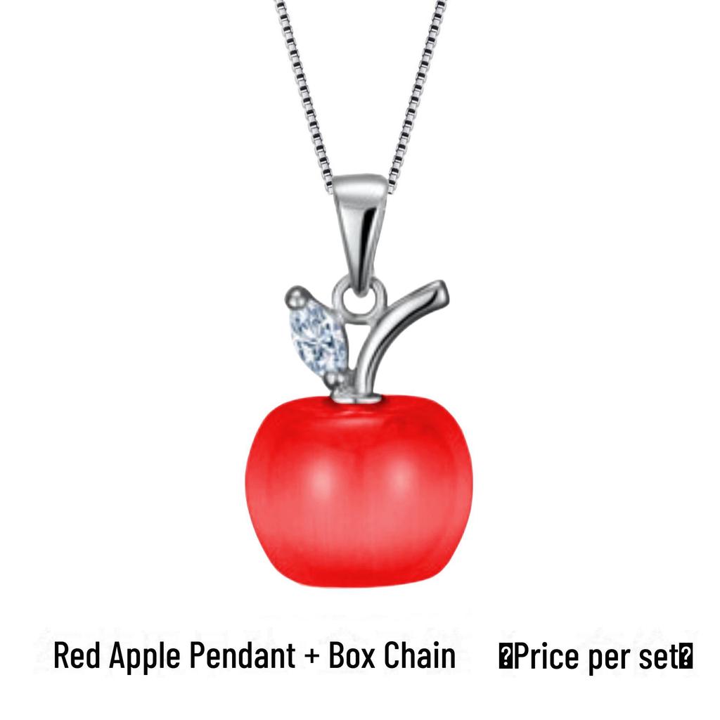 Platinum-Plated Apple Pendant Necklace with Rose Crystal and Moonstone