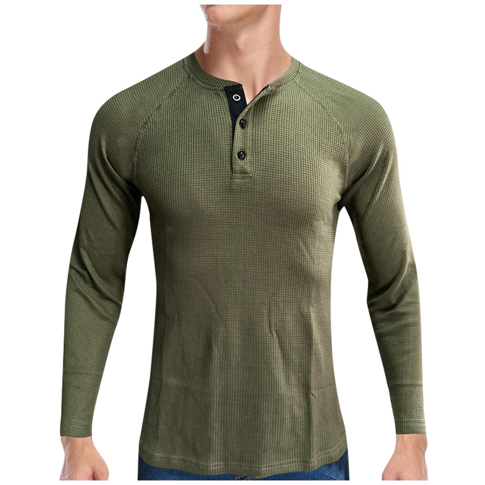 

И Зимняя Мужская Футболка с Полуоткрытым Воротником Однотонная Футболка с Длинным Рукавом Повседневная Рубашка с Пуговицами L