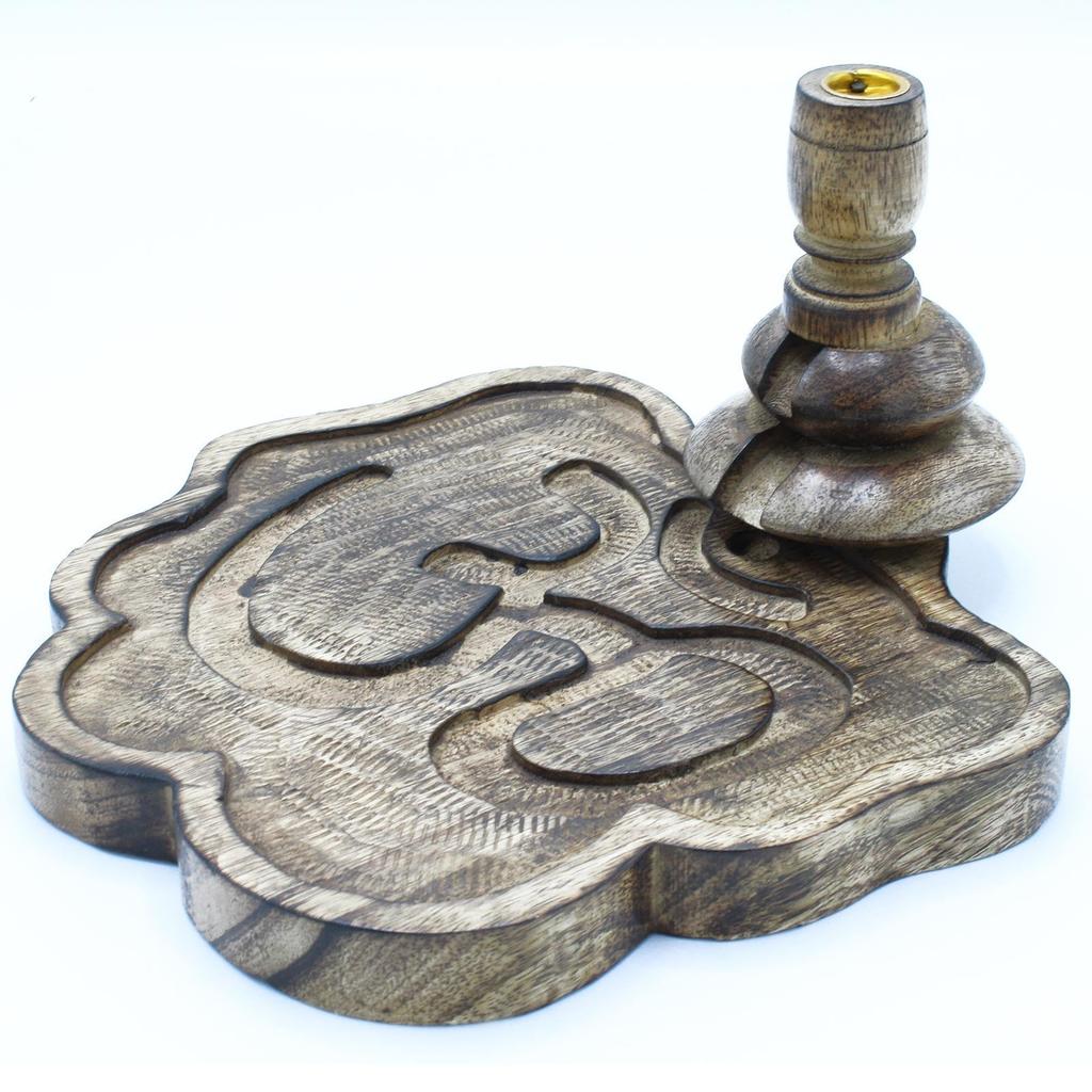 Backflow Incense Burner Mango Wood Om