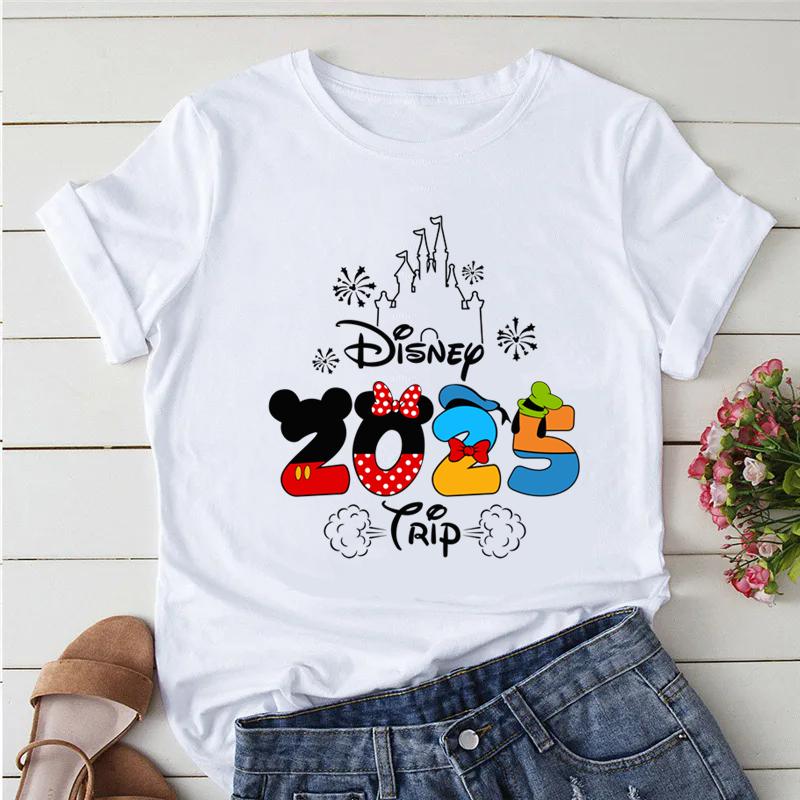 Disney Trip 2025 Printed Women Clothing White T-Shirts Y2k Fashion Female Streetwear Casual Tops Tee