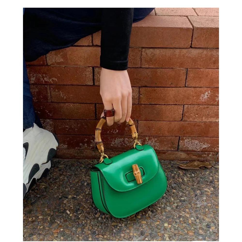 New High-end Messenger Bag Retro Simple Bamboo Bag Leather Fashion Saddle Bag Wide Shoulder Strap Single Shoulder Handbag