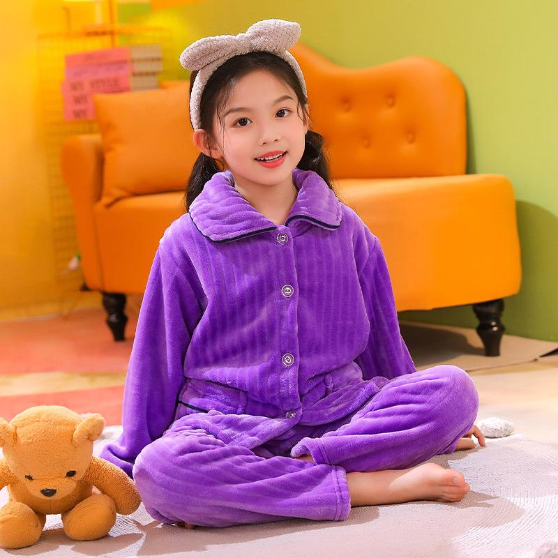 Cozy Coral Fleece Pajamas Set for Kids - Flannel Homewear for Winter