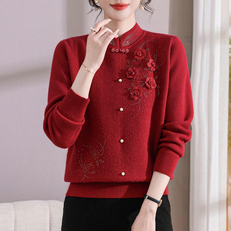 New Chinese Style Fleece-Lined Winter Sweater for Middle-Aged Women