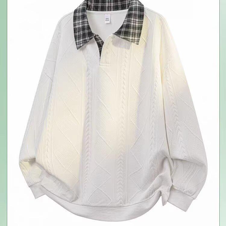 Men's Retro Color Block Plaid Long Sleeve Heavyweight Polo Collar Hoodie