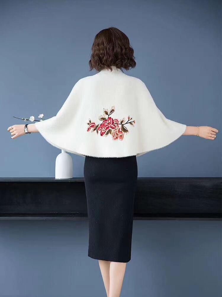 2024 Winter Elegant Loose Batwing Cloak: Fashionable Solid Color Short Shawl for Moms