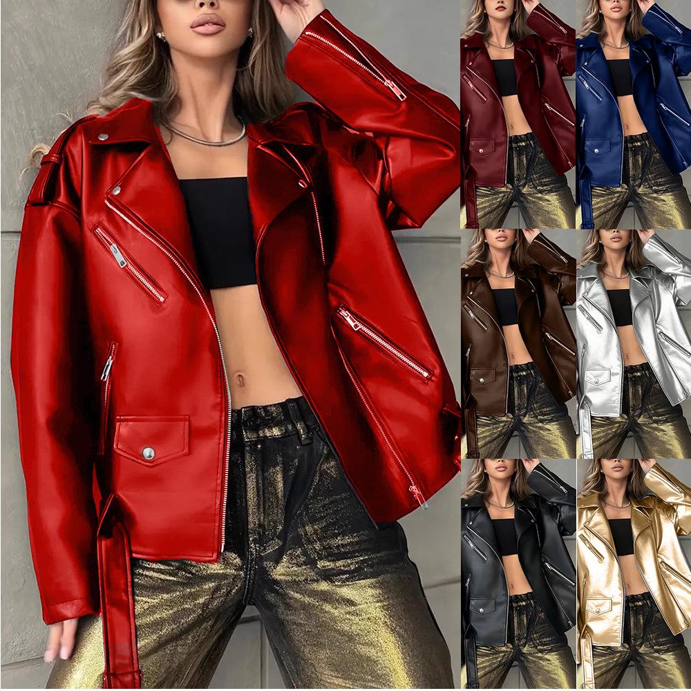 Damen Retro PU-Leder Motorradjacke - Herbst/Winter BF Stil