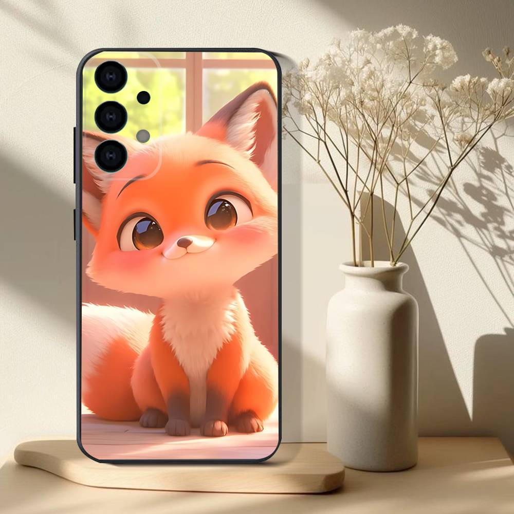 Cute Animal Fox  Phone Case For Samsung S 25,24,23,22,30,21,10,9,Ultra,Plus,Lite,FE,4,5G Black Soft Case