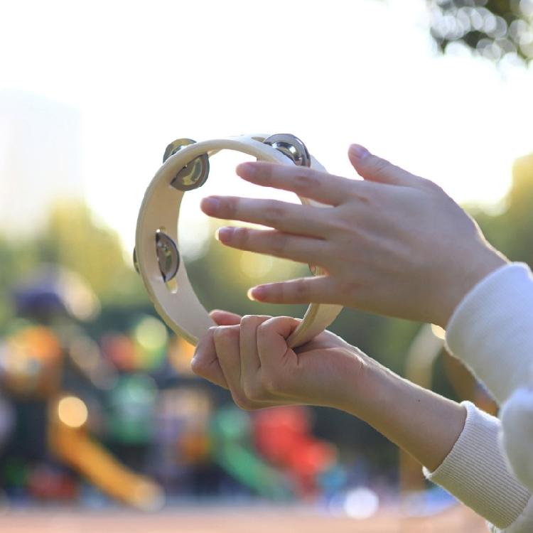 6inch Single Row Tambourine Percussion Musical Instruments Educational Toy Wood Round Handbell Handheld Tambourine