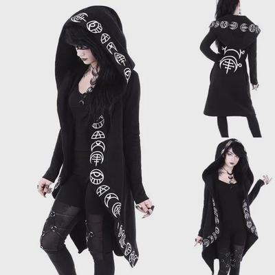 Women's Punk Moon Pattern Long Sleeve Cardigan Sweater