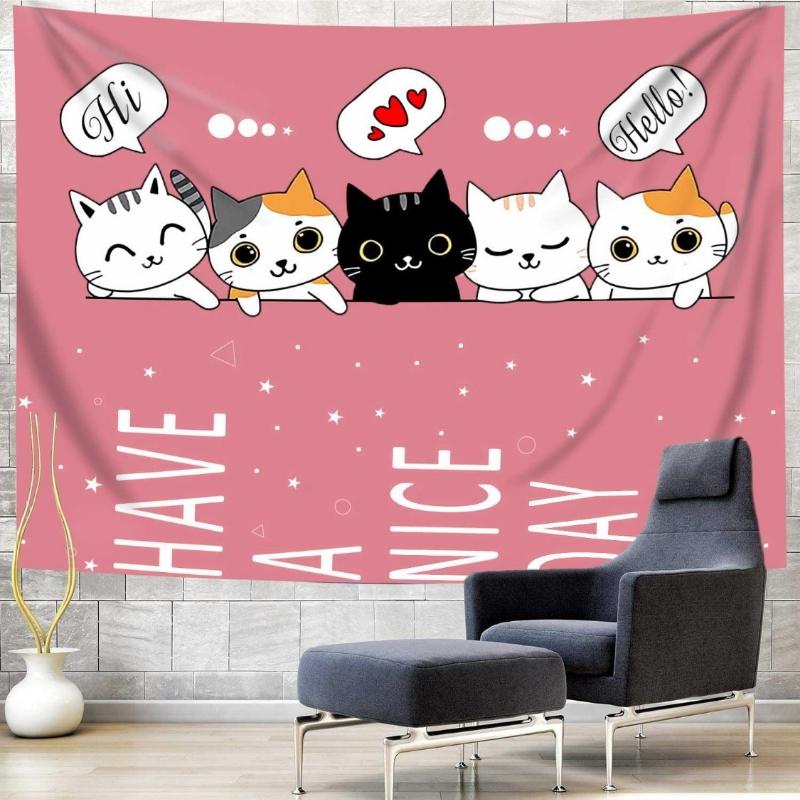 Pink Cat Posters Wall Cute Tapestry For Bedroom Hot Pink Cartoon Animal Cats Fun Tapestry Wall Hanging Decor Ceiling Wall For 74x94cm(29x37in)