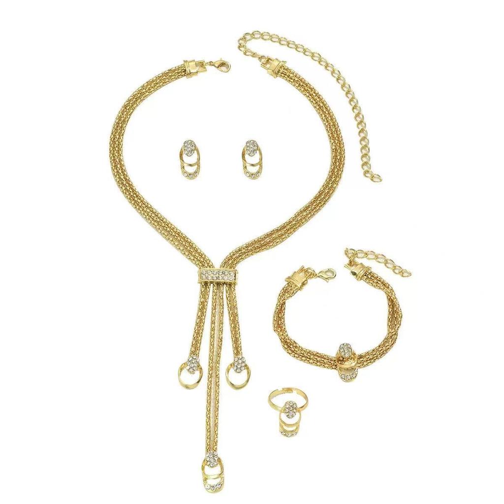 Fashion Rhinestone Gold Plated Geometric Jewelry Set: Earrings , Necklace , Ring for Daily Party Office