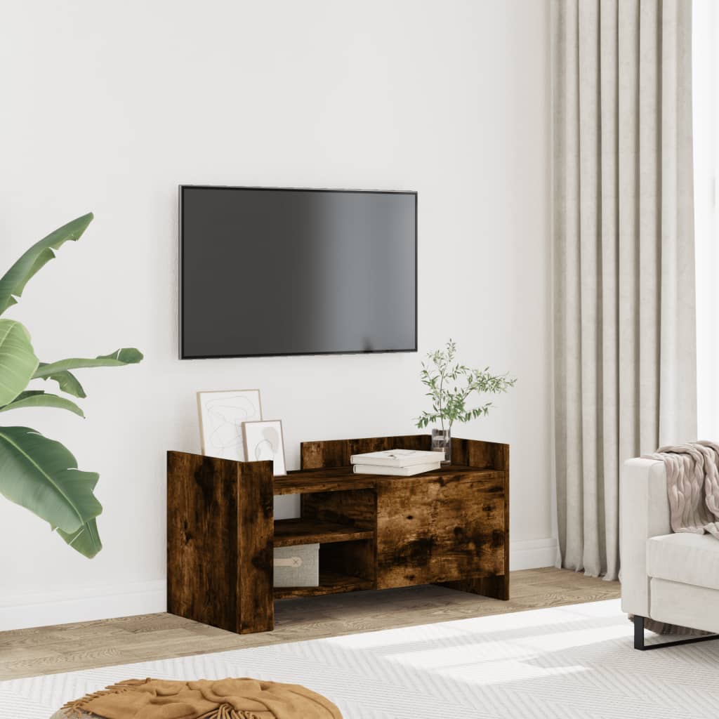 TV Stand Smoked Oak Effect 80 x 35 x 40 cm Engineered Wood