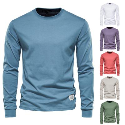 Men Tops Solid Color Cotton Pullover Comfortable Anti-pilling Crew Neck Elastic Cuff