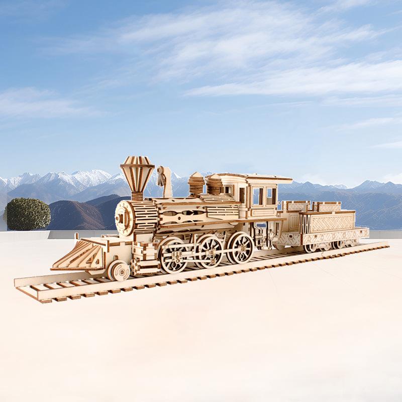 3D Wooden Puzzle Streetcar Sakura Journey Tram Station Retro Car Bus Model DIY Assembly Toys For Children Kids Desk Decoration