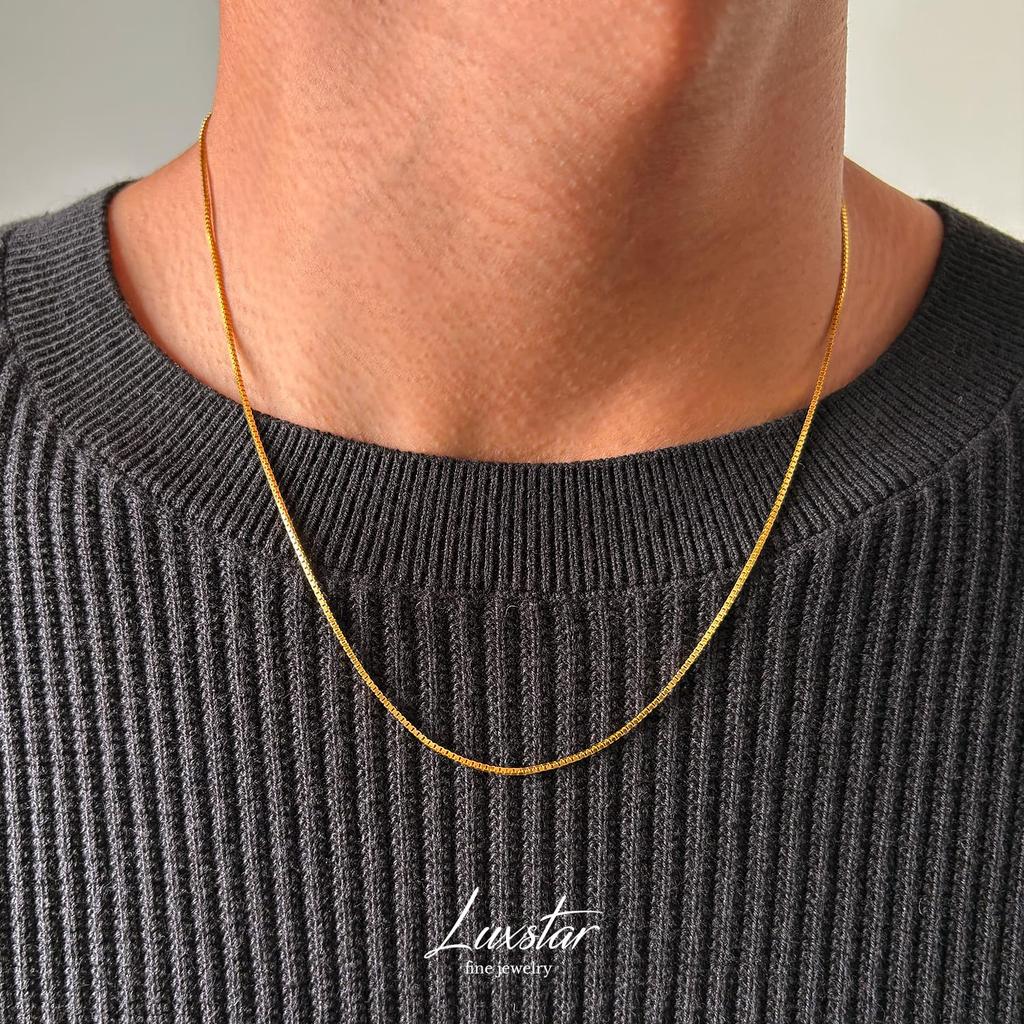 [LUXSTAR] Venetian Chain Necklace, Sterling Silver 925, Gold Plated, Men's & Women's, with Adjustable Chain (Gold, 45cm + 5cm)