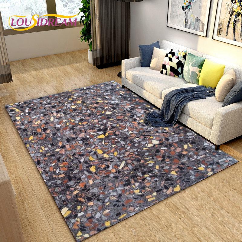 3D Crushed Stone Path Colour Gravel Area Rug Large,Carpet Rug for Living Room Bedroom Sofa Doormat Decoration,Non-slip Floor Mat