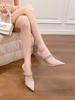 Fashion Slippers Woman Designer Mesh Open Heel Sandals Shoes Fashion Print Pointed End Women High-heel Pumps Sexy Stiletto Lady Mules