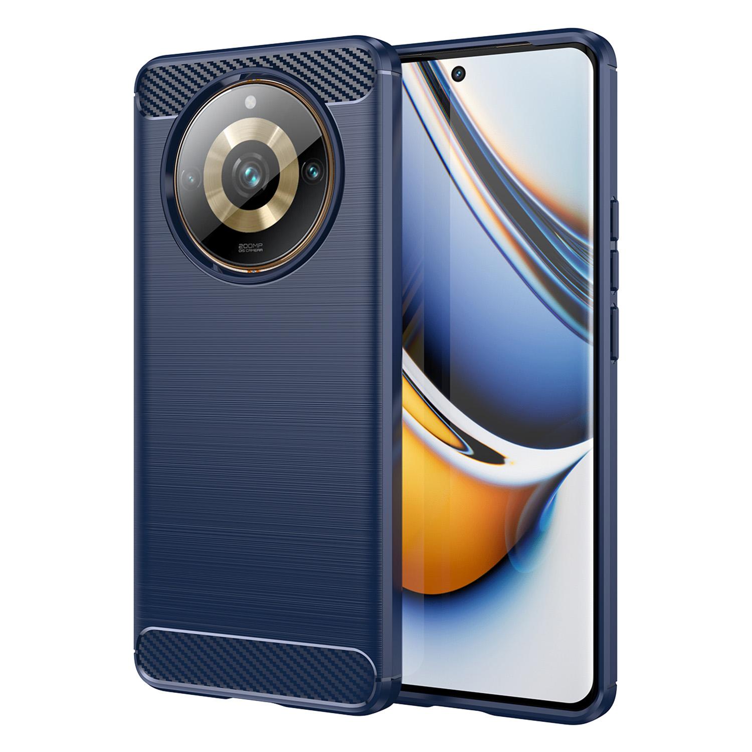 

For Realme 11 Pro+ 5G/11 Pro 5G Brushed Soft TPU Phone Case Carbon Fiber Texture Back Cover Blue