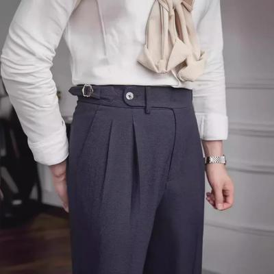 Pantaloni da Uomo Estivi 2024 a Vita Alta Dritti Casual Retro Britannici