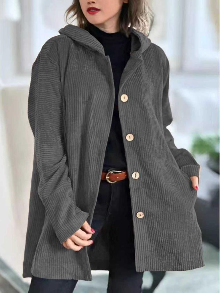 Women's Autumn Winter New Style Corduroy Loose Hooded Jacket