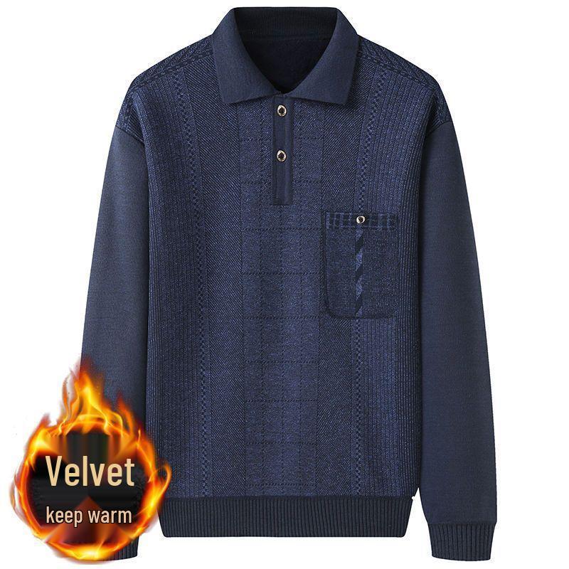 

Men s Velvet Lapel Sweater: Warm Winter Knitted Base Layer for Middle-Aged & Elderly XL [Recommended 120-140 jin]