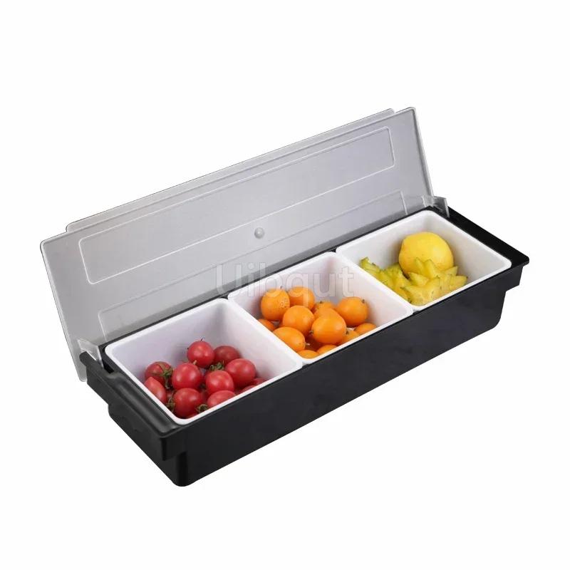 6 Compartment Seasoning Case Bar Condiment Box Holder Bar Drinks Fruit Garnish Cocktail Lime Lemo Snack Container Storage Box