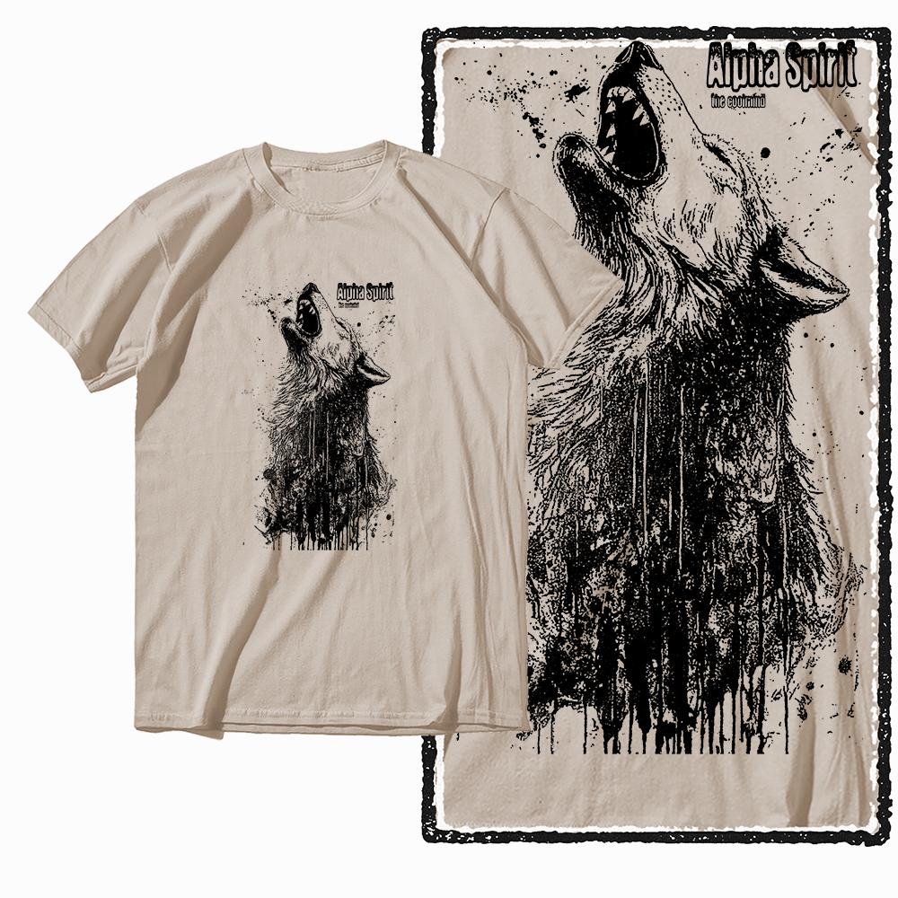 Coolmind MAE 100% Cotton Wolf Printed Exclusive Graphic Men T Shirt Big Size Streetwear Men Tshirt for Men T-shirt Tee Shirts