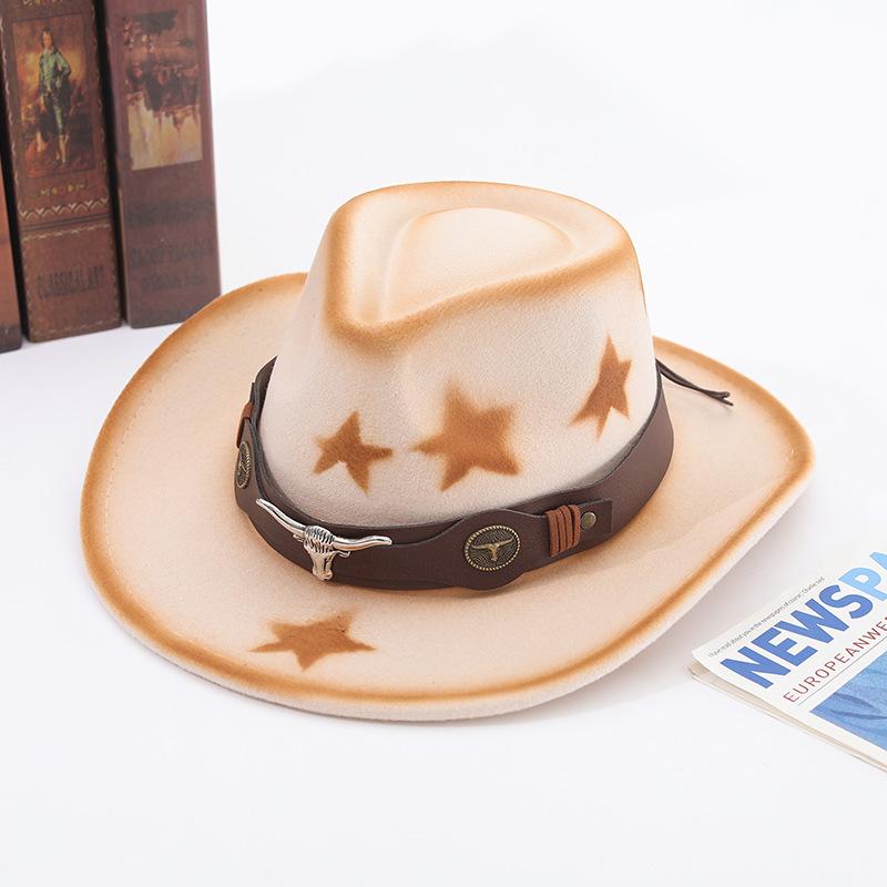Western Cowboy Hat Wool Jazz Top Hat Ethnic Style Versatile Bullhead Hat Strap